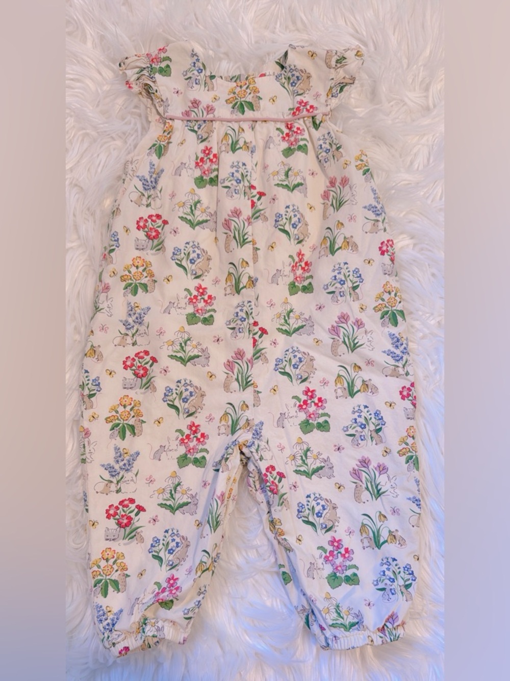 Mini Boden Bunny Floral Romper | 12–18M | Spring/Easter | EUC